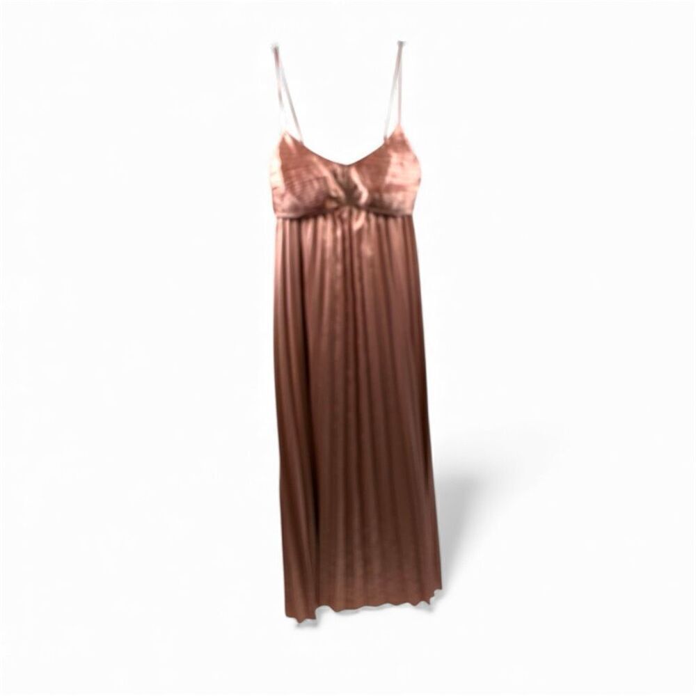 By the River Anthropologie NWOT Satin Pleated Strap Maxi Dress in Champagne Size